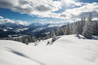 Snow-covered winter landscape above Flims and Laax