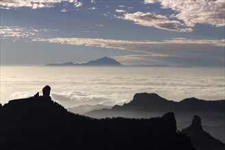 View from Pico de las Nieves in Gran Canaria across Roque Nublo to Mount Teide in Tenerife