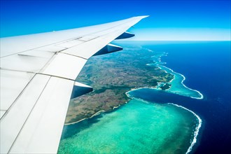 View from a airplane down on the island of Viti Levu and the Coral Coast