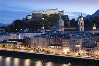 View from Kapuzinerberg hill to the Cathedral and Hohensalzburg Castle