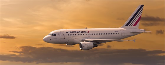 Air France Airbus A318-111 in flight in the evening light