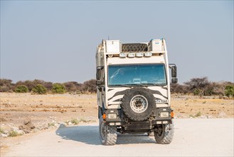 Truck with zebra stripes at the Chudop waterhole