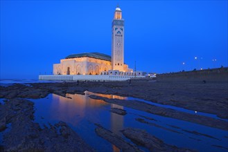 Hassan II Mosque at dusk