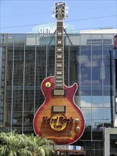 Huge guitar attached to the facade of the HardRock Cafe on the Las Vegas Strip