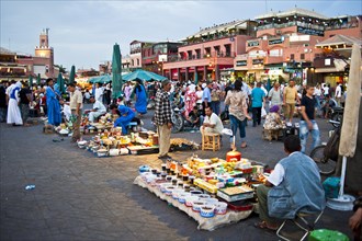 Market stalls in Djemaa el Fna square