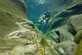 Scuba diver in the Verzasca River