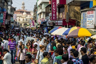 Crowded street with shops at Mangaldas Market