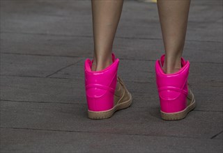 Neon pink shoes