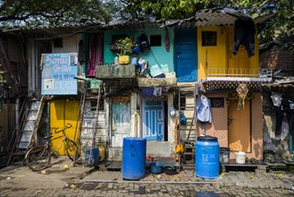 Colorful houses of a slum area in the suburb of Mahalaxmi