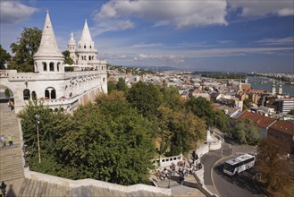 View across the city from Fisherman's Bastion at Castle district to Danube river