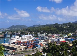 Townscape of Castries and the container port