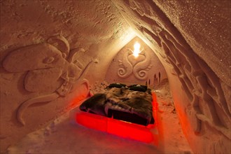 Bedroom in the Ice Hotel or Snow Hotel