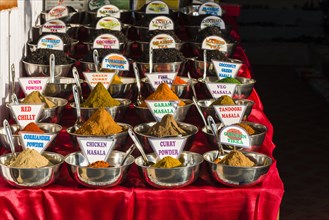 Indian spices and curries for sale at the weekly flea market