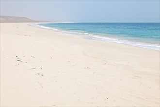 The long and wide beach of Praia de Curral Velho in the south of the island of Boa Vista
