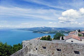 View from Torre di Populonia of Populonia Castle and the Gulf of Baratti