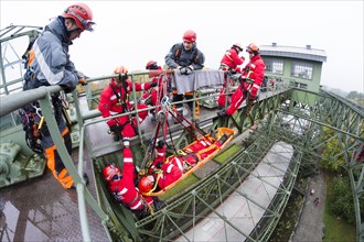 Firefighters practicing rescue from heights on the old Henrichenburg boat lift