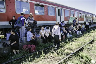Day labourers and traders at the train from Tirana to Shkoder