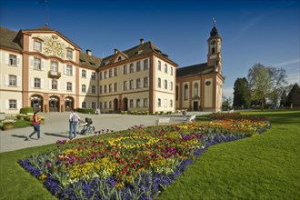 Schloss Mainau Castle with a colourful flower bed