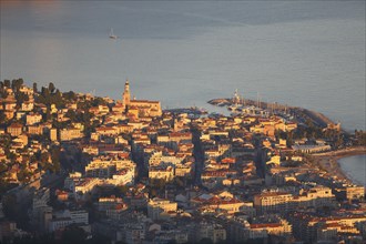 Historic town centre and port of Menton in the evening light