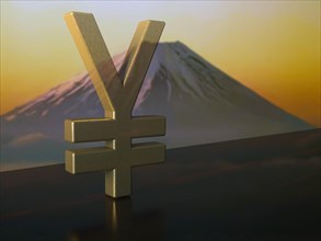 Yen currency symbol made of bronze on ebony