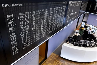 Trading board of the DAX on the trading floor of the Frankfurt Stock Exchange