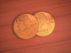 10-euro gold coins with a portrait of Angela Merkel