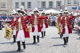 Ulm town soldiers during a parade through the historic town centre