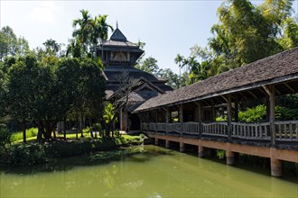 Jetty on a lake in the botanical garden of the Mae Fah Luang Art and Culture Park