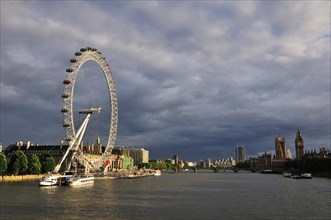 View from the Hungerford Bridge over the River Thames and the London Eye