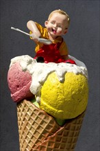 Advertising character in front of an ice cream shop