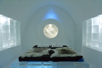 Artfully decorated room made of ice