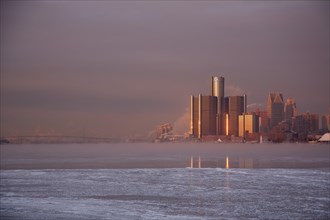 Downtown Detroit and the icy Detroit River