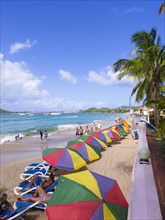 Deck chairs on the beach of Rodney Bay