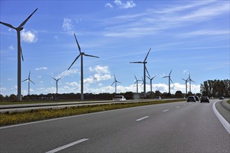 Wind turbines on the A9 motorway near Halle
