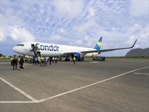 St Lucia Airport with a Boeing 767 of Condor airlines