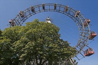 Wiener Riesenrad ferris wheel against a blue sky at the Prater
