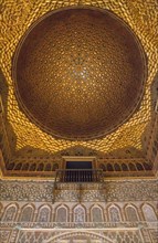 The wooden domed ceiling in the Salon of the Ambassadors in the Alcazar of Seville