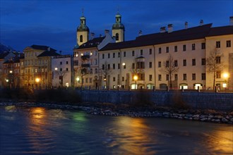 Dusk at the Inn River with Innsbruck Cathedral or Cathedral of St. James