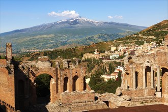 Ampitheatre with Mount Etna volcano in the distance
