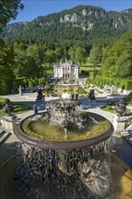 Terrace gardens with the Naiad fountain in the grounds of Schloss Linderhof Palace