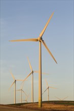 Windmills in the evening light on a wind farm near Sanlucar de Barrameda