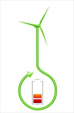 Charging battery symbol with a wind turbine