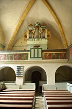 The Gothic interior of the 14th century fortified church of Axente Sever