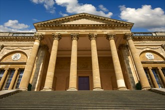 The neo-classical south front of Stowe House with Corinthian columns