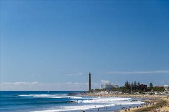 Beach of Maspalomas with the lighthouse and hotels