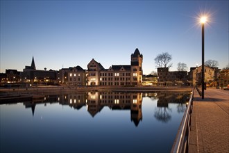 Horder Burg Castle reflected in Phoenix Lake at the blue hour