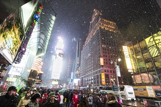 Time Square during snowfall