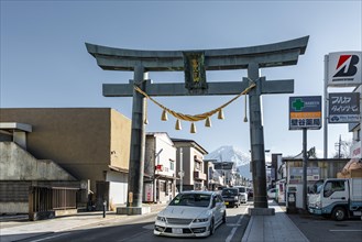 Street scene in a residential area with Torii