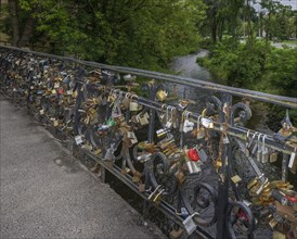 Love locks on the bridge over the Vilnia River