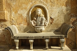 Baroque seat in the garden of Villa Palagonia